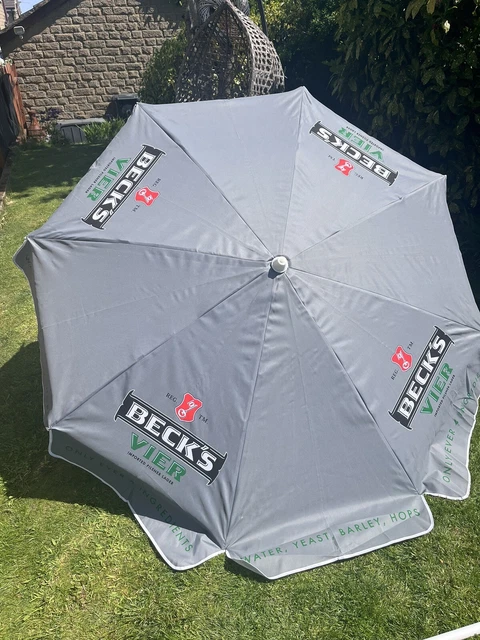 Beck's Vier Beer Large Silver Grey Garden Sun Umbrella Parasol