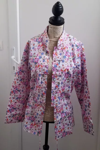 Haut blouse tunique femme Col Mao motif floral taille XL neuf