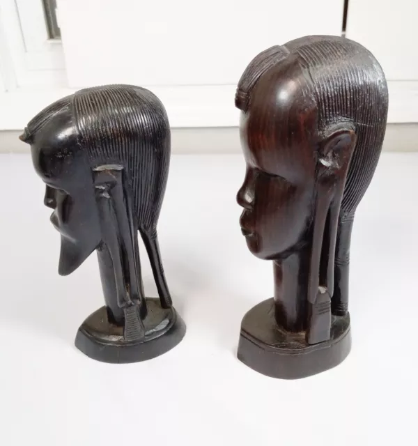 Lot of 2 VTG Rare Hand Carved African Ebony Wood Statues Tanganyika West Africa