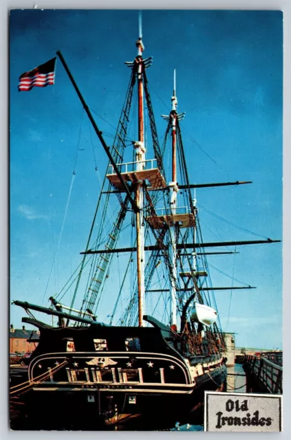 USS Constitution Old Ironsides Docked Navy Yard Boston MA Postcard C1960 J3