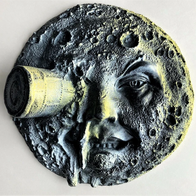 Hombre en la Luna, decoración de pared clásica hecha a mano de 9", un tributo a la era de la película silenciosa