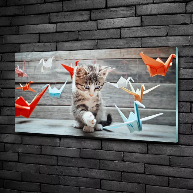 Wandbild aus Plexiglas® Druck auf Acryl 100x50 Tiere Katze Vögel Papier