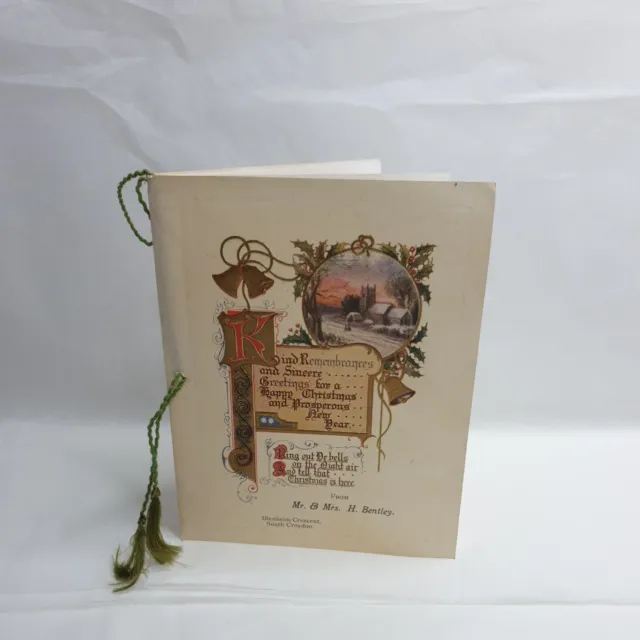 Antique Edwardian Christmas Card , Greetings card , village scene , 1914,Bentley