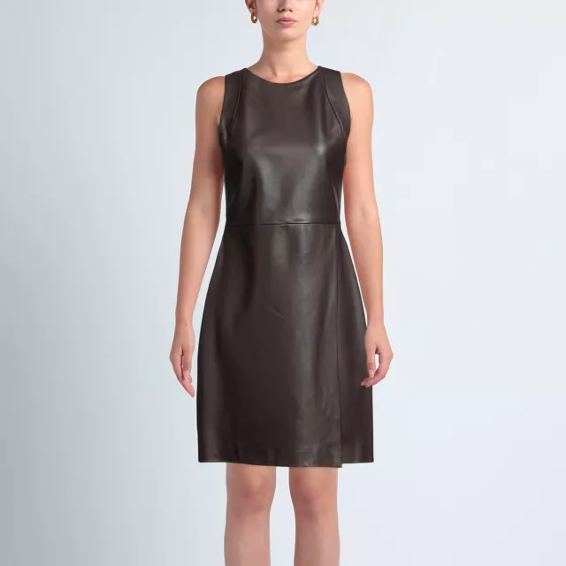 Leathersplenor Marrón Chocolate Mínima Mujer Mini Vestido de Cuero Para Verano