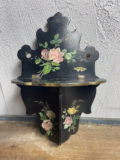 Antique 1910’s Japanese Laquered Handpainted Shelf Bracket Vintage Old Oriental