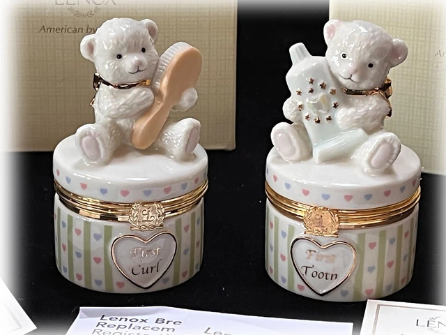 RARE Lenox Baby's First Tooth and Curl 2 Piece Porcelain Keepsake Box Set NIB