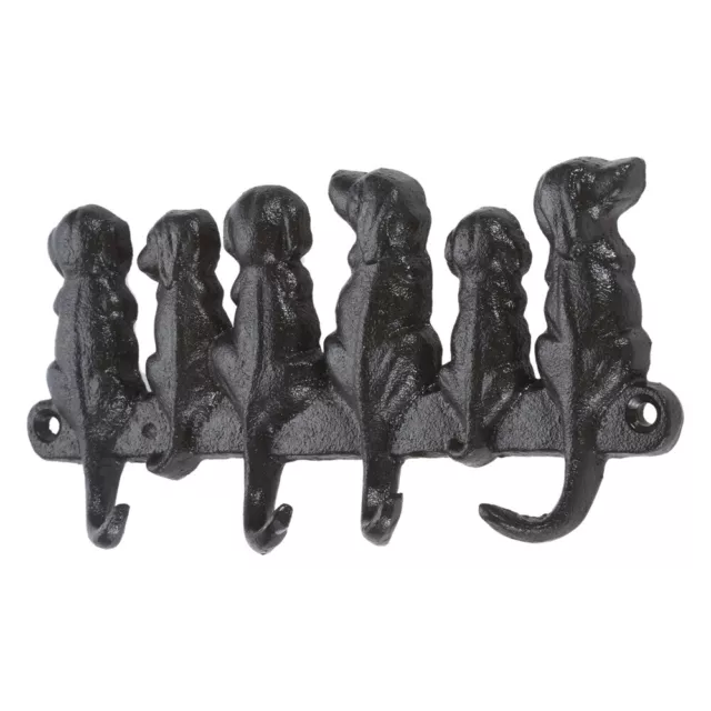 Cast Iron 6 Dog Pattern Key Hat Hooks Clothes Wall Mounted Dog Tail Hanger Brown