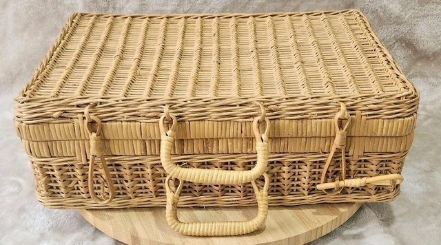 Ancienne Valise Osier Tressé XIXe Fermetures Métal L 56 Cm