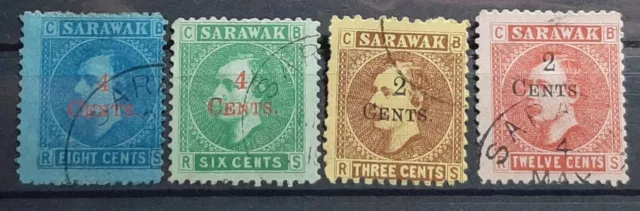 Used Sarawak ( Malaysia ) 1899 Full Set Sg 32 - 35 Surcharge Mint Clean