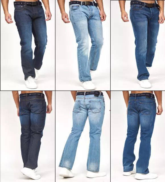 Mens Bootcut Jeans Regular Fit Denim Pants Smith and Jones Free Belt Waist 28-48