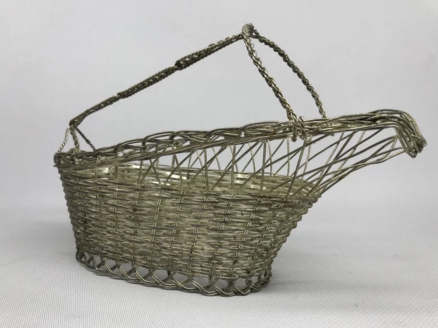ANCIEN PANIER BOUTEILLES en fer manche en bois 4 compartiments