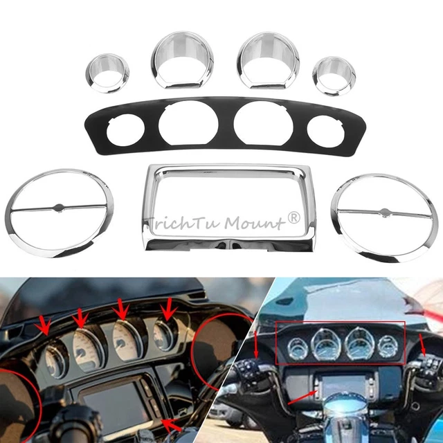 Chrome Speedo Radio Gauge Inner Fairing Trim Kit For 1996-2013 Harley Electra Glide & Street Glide