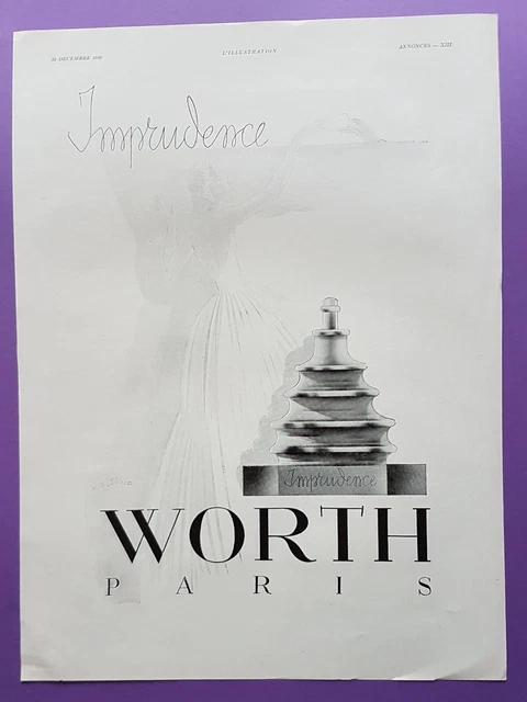 WORTH parfum "Imprudence"  PUBLICITE - AD 1939 advertising  Réf : 1451