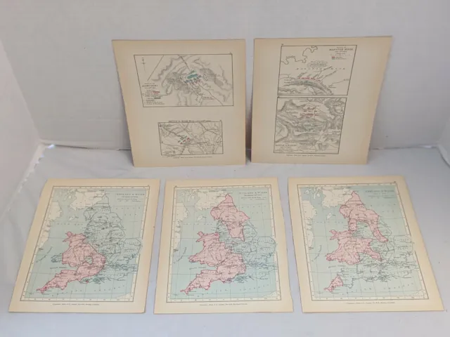 Set of Five 1907 English Civil War Maps Edge Hill Marston Moor 8.5x7"