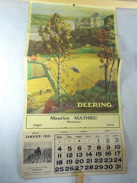publicité affiche ancienne DEERING  1931 MACHINE AGRICOLE art populaire TRACTEUR