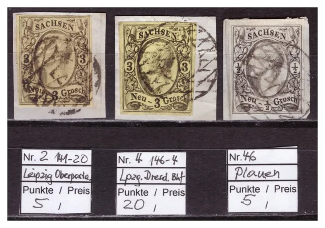 AD Sachsen, Sammlung von 3 Briefstücken  mit Nummern- Stempel auf Johann-Ausgabe