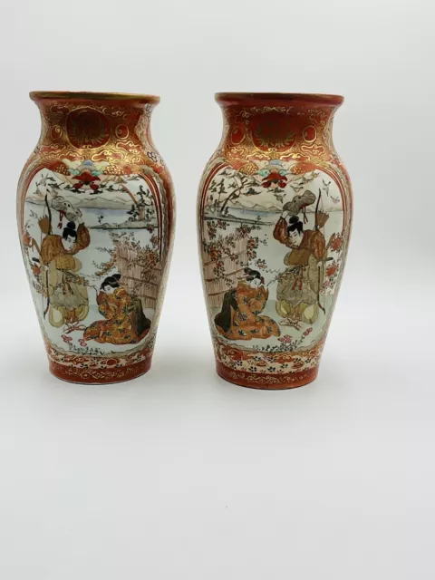 ANCIENNE PAIRE DE VASES JAPONAIS PORCELAINE SATSUMA 19ème