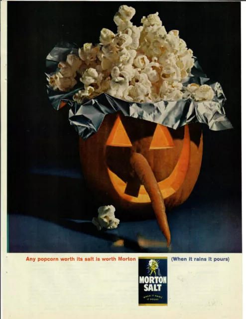 1963 Morton Salt Vintage Print Ad Popcorn Worth it's Salt is Worth Morton