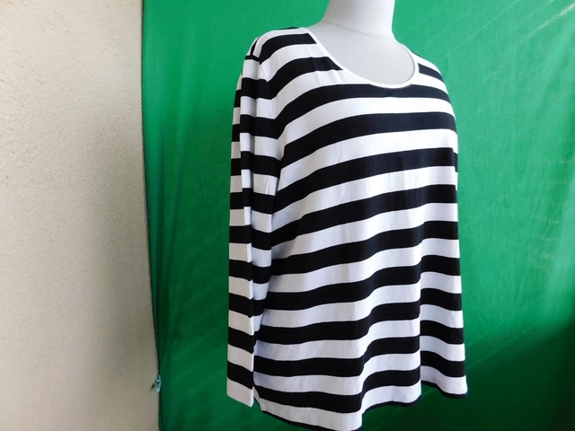 "Anna Aura"Jersey stoff Shirt gr.54. Weiß-schwarz gestreift.Langarm.Ungetragen.