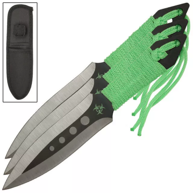 3Pc Demon Knight 7.5" Throwing Knife Set Zombie Killer Knives with Free Sheath