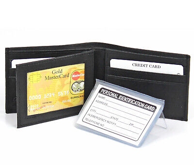 Slim Thin Mens Bifold Genuine Leather Wallet Multi Credit Card ID License Black