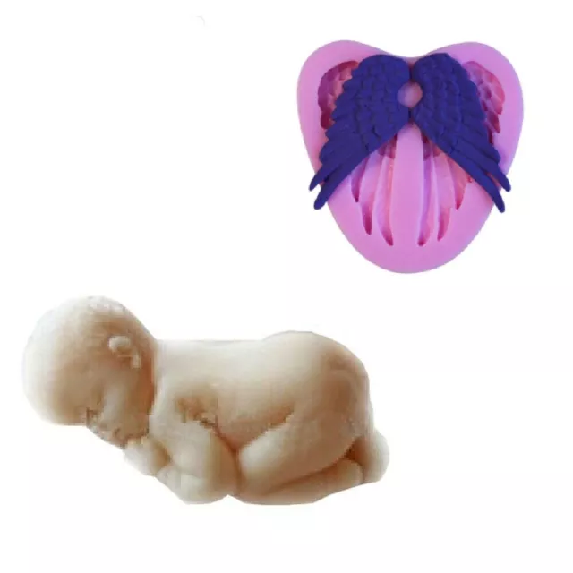 DIY One Set Sleeping Baby And Angel Wing Shape 3D Silicone Cake Mold For Cake