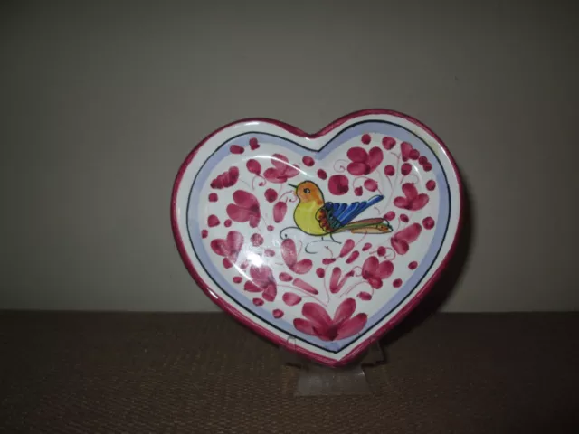 Ceramiche Sambuco Mario DERUTA Italy Red Heart Shaped Bird Dish Plate Valentine