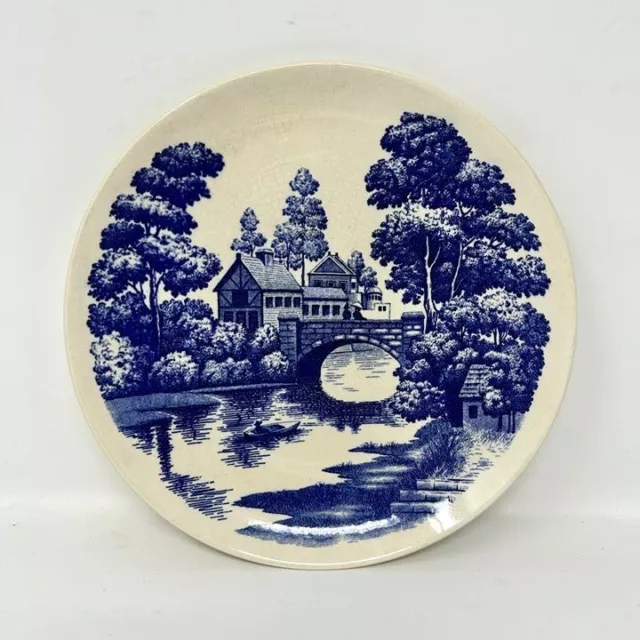 Vintage Nasco Blue & White Hand-Painted 9" Plate, Lakeview, Made in Japan