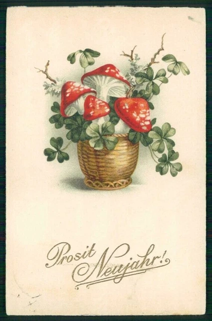 Buon Anno Happy New Year Mushroom Four Leaf Clover Good Luck Fungo pc TC6576