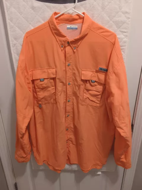 Columbia PFG Fishing Shirt XL Mens Orange Long  Sleeve  Pocket Vented