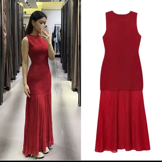 ZARA RED PLEATED Creased Dress With Asymmetric Hem Size S Bnwt 14.99 -  PicClick UK