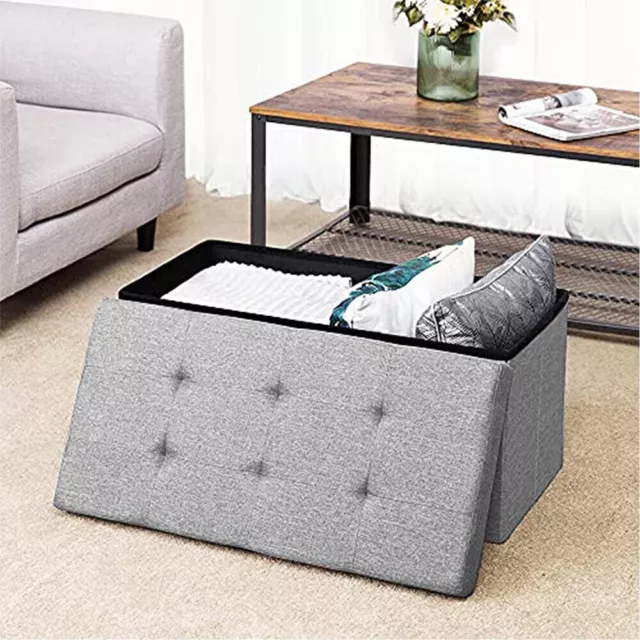 Folding Ottoman Storage Box Pouffe Seat Stool Home Chair Foot stool Bench LINEN