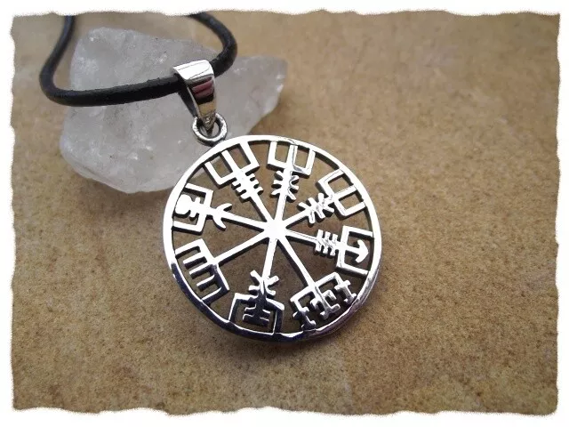 Amulett "Vegvisir" aus 925er Silber mit Halsband - Anhänger "Wikingerkompass"