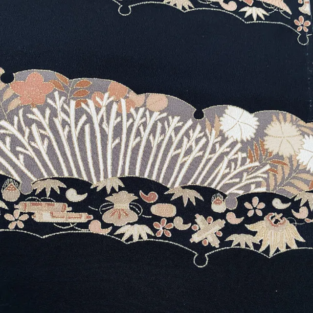 Empress #B 13.5x66 LONG Tomesode Black Silk Japanese Kimono Fabric ToD48 3