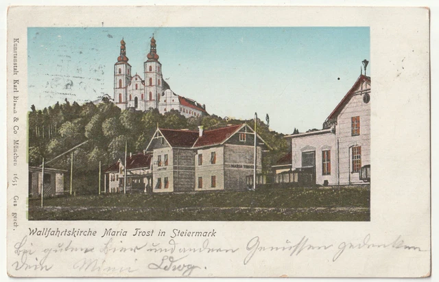 Graz, Maria Trost, Endstation der Elekt. Bahn, Wallfahrtkirche,  AK 1900 gel. .
