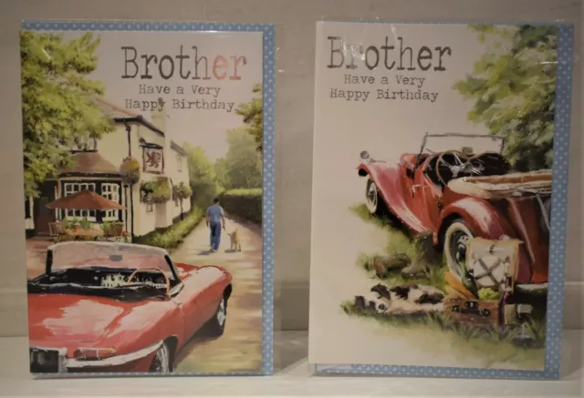 Brother Have A Happy Birthday Red E-Type Jaguar / Morgan Card Front  Classic Car