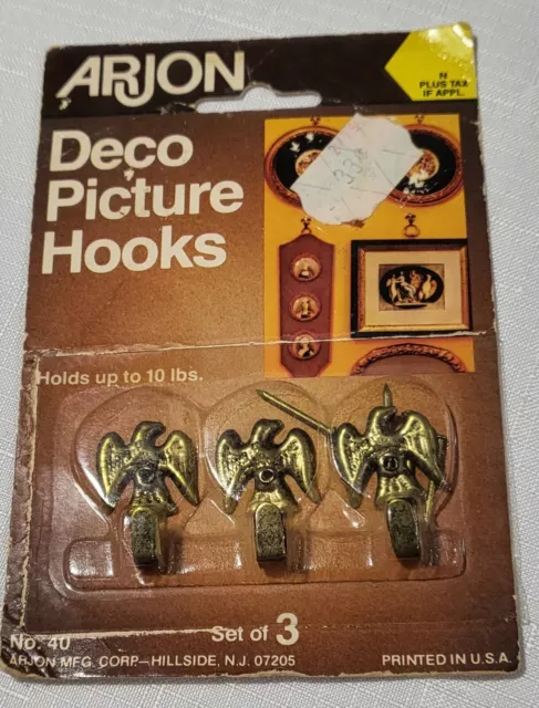 Vintage Arjon Decorative 3pk Eagle Hooks For Hanging Pictures 60’s 70’s USA 2