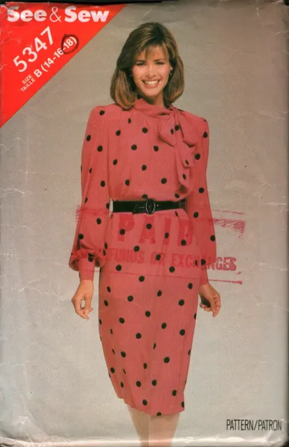 5347 Vintage Butterick SEWING Pattern Misses Loose Fitting Straight Dress Tie