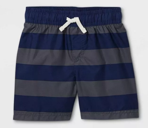 NWT Cat & Jack Swim Trunks Boys Size 5T Blue Gray Striped