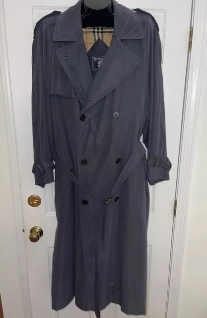 Vintage Burberry Trench Coat Size 42L Gray Detachable Wool Lining Mens - READ