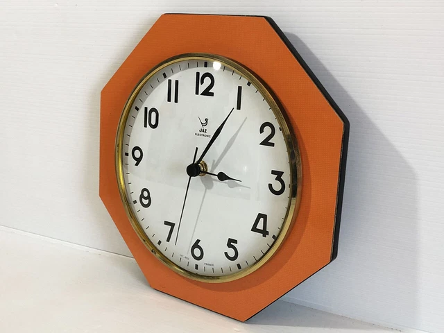 Horloge pendule octogonale JAZ FORMICA orange   VINTAGE  60 70's