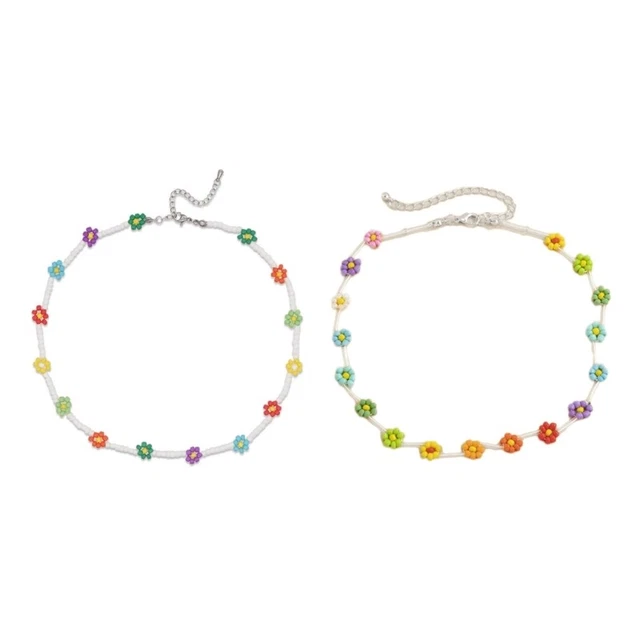 Beaded Necklace Beaded Choker Beaded Flower Necklace Resin Material for Girls