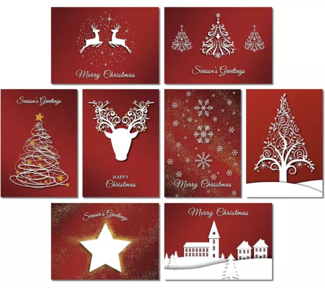 24 Charity Christmas Cards 8 Designs Red 17x12cm Deer Tree star Snowflake