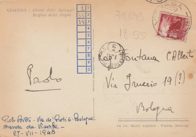 Cartolina *18 Viserba Rimini Emilia Romagna Viale C.colombo Viaggiata 1948 2