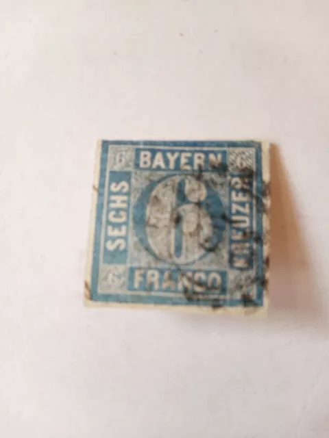Briefmarken Königreich Bayern Altdeutschland SECHS Kreuzer Farbe blau