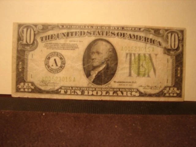 1934 $10 Federal Reserve Note LIME GREEN SEAL & SERIAL #   🌟VERY NICE🌟 3
