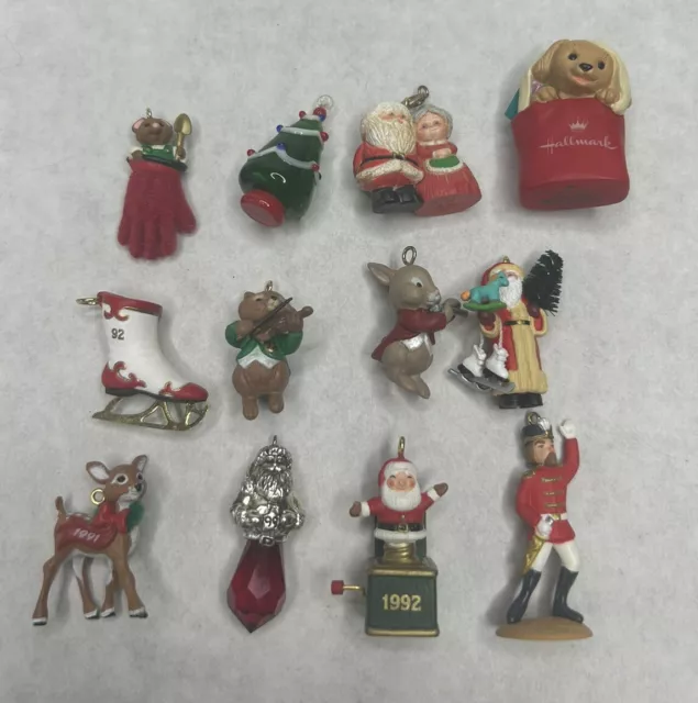 Lot Of 12 Hallmark Miniature Mini Ornaments Christmas Tree Santa Deer Dog Mouse