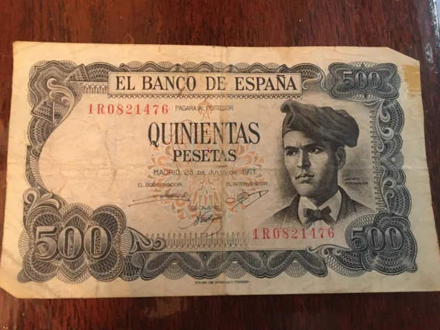 500 Quinientas Pesetas Jacinto Verdaguer 1971 Spanish Banknote, Good Condition.