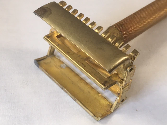 Vtg Gillette SHERATON 1st Generation TTO Razor Gold Tone  Open Comb c.1937 11