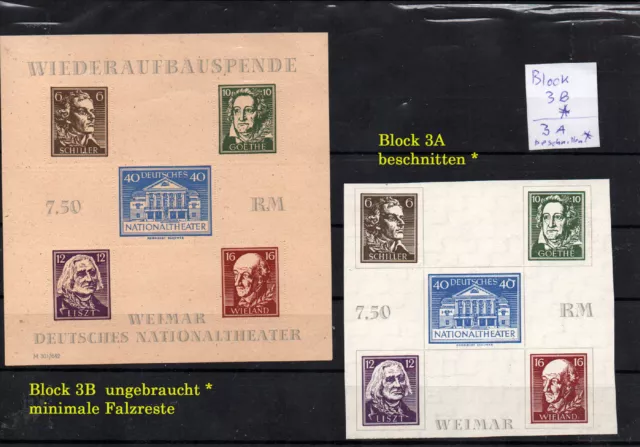 Briefmarken SBZ Thüringen, Block 3B * ungebraucht u. Bl.3Ax beschnitten *